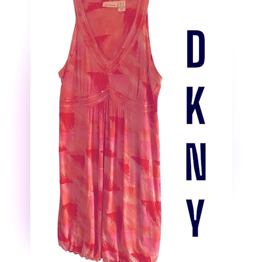 Donna Karan Mesh Dress, Stretch, sequins, v-neck, XL